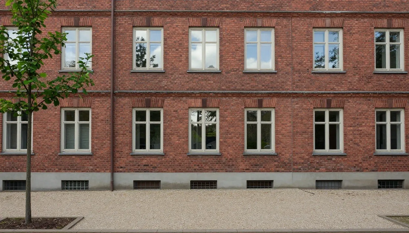 Patio berlinés de ladrillo con ventanas claras