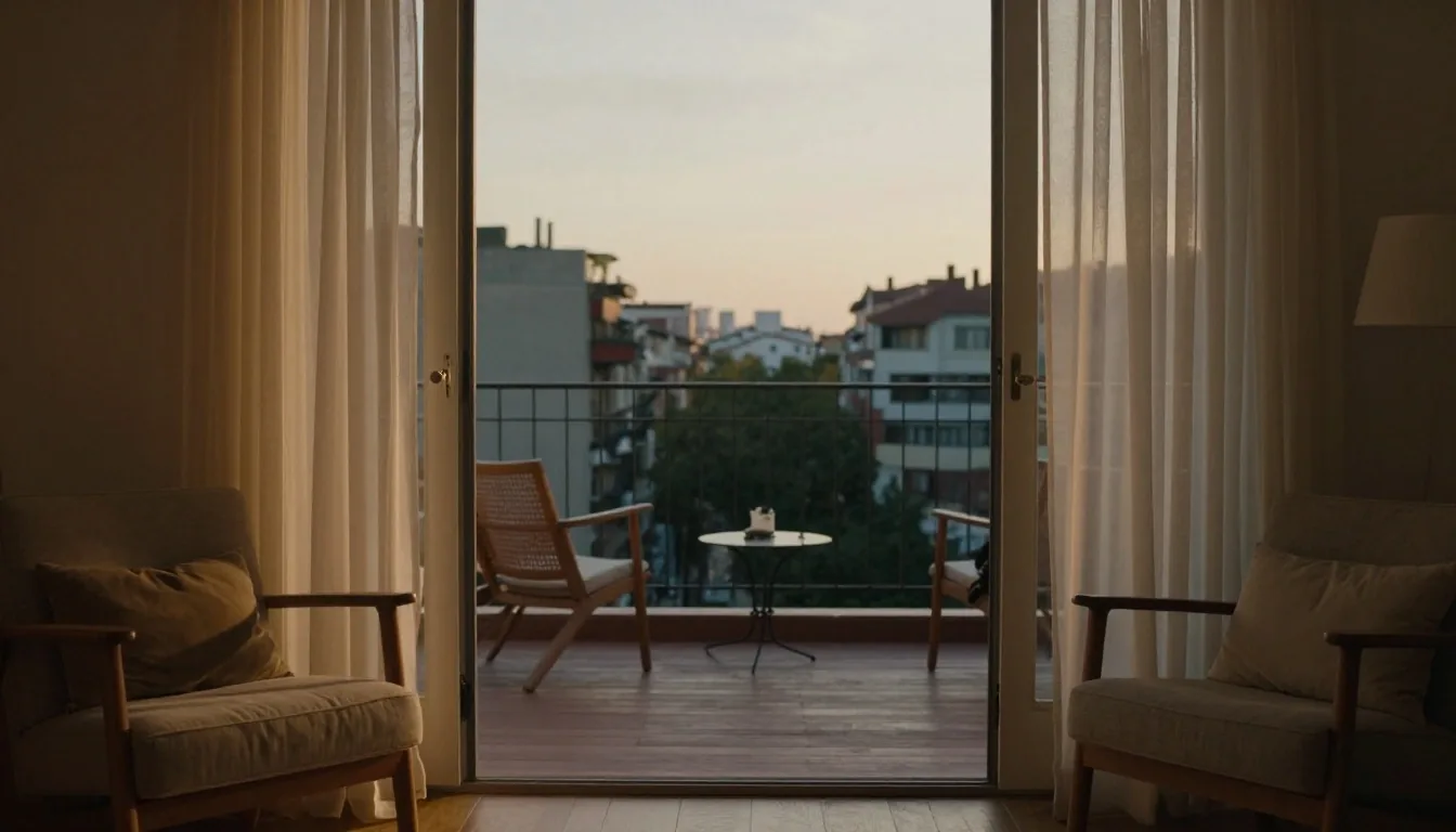 Balcón en Buenos Aires mirando hacia un patio de Berlín con luz de tarde